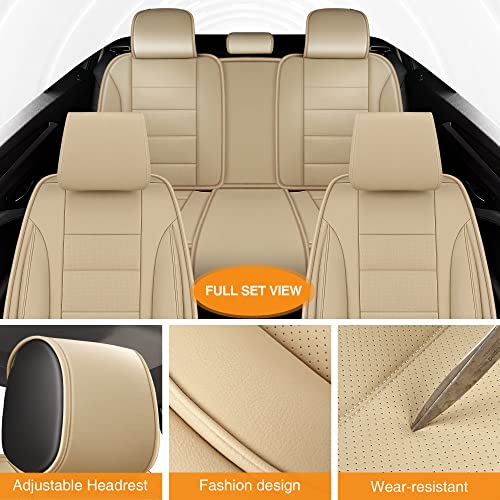 MARVLOSV UNIVERSAL LEATHER CAR SEAT COVERS FULL SET, BEIGE - Like New