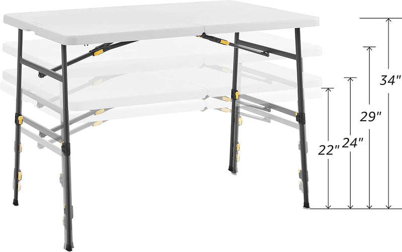 LIVING AND MORE 4FT HEIGHT ADJUSTABLE HALF FOLDING TABLE CARRYING HANDLE - WHITE - Like New