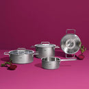 Fissler Pure Stainless Steel 9 Piece Cookware Set Metal Lids - Silver - Brand New