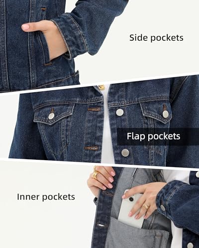 ARGSTAR DENIM JACKET FOR WOMEN BUTTON UP LONG SLEEVE WITH POCKETS WOMEN L - Brand New