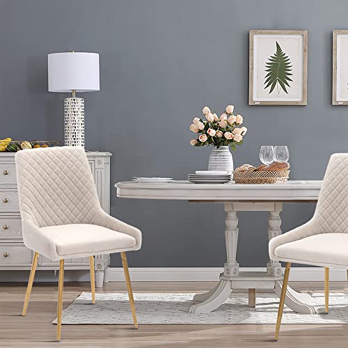 CANGLONG MID-CENTURY VELVET UPHOLSTERED METAL LEGS FOR KITCHEN, SET OF 2 - BEIGE - Like New
