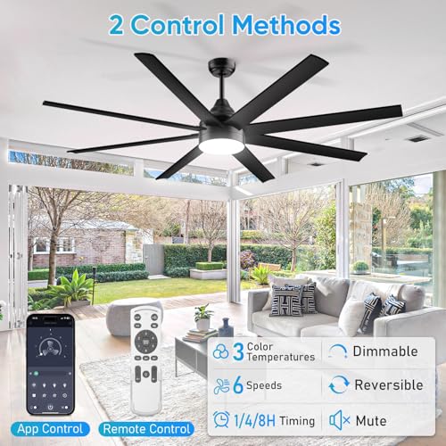 MATULSA 72 Inch Large Ceiling Fans Lights Remote/APP Control - Black - Like New