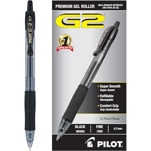 PILOT G2 PREMIUM GEL ROLLER PENS 0.7 POINT SMOOTH PENS BLACK PACK OF 12 BLACK - Brand New