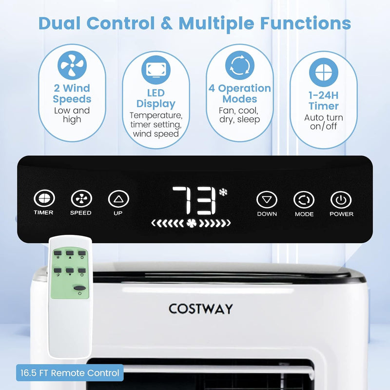 COSTWAY Portable Air Conditioner with Built-in Dehumidifier, 9000 BTU - WHITE - Like New
