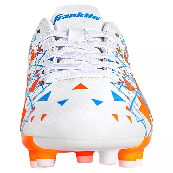FRANKLIN SPORTS SIZE 13 YOUTH SOCCER CLEATS - SIZE: MEN Y-13 - WHITE/ORANGE/BLUE - Like New