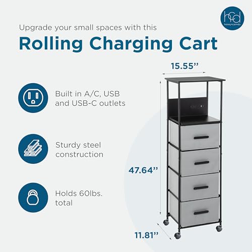 HONEY-CAN-DO ROLLING CART WITH 4 DRAWERS CRT-10001 - BLACK AND GRAY - Like New