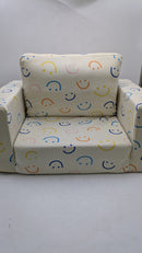 FunPage Child's Folding Sofa - Convertable to Loger Sofa - Cream Smiley Faces - Brand New