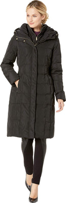 COLE HAAN WOMEN LONG QUILTED PUFFER COAT DOWN JACKET XL DEEP BLACK - Brand New