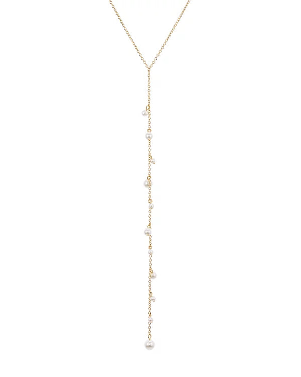 REBECCA MINKOFF FLOATING SIMULATED PEARL LARIAT NECKLACE, 18" - GOLD - Brand New
