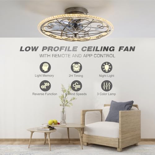 LIFETIME FAN LIGHTS REMOTE LOW PROFILE 20" CEILING LIGHTS CEILING - RETRO SILVER - Like New