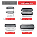 EATEX 6 Pack Glass Meal Prep Containers with Grooved Base, 6 Stackable - Black - Like New