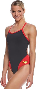 MICHAEL PHELPS SPLICE MID BACK SWIMSUIT - SIZE: FEMALE 28 - BLACK/RED - Brand New