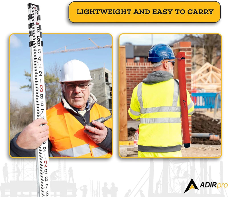 ADIRPRO 16-FOOT ALUMINUM GRADE ROD 10THS DUAL SIDED 5-SECTION TELESCOPIC - GRAY - Brand New