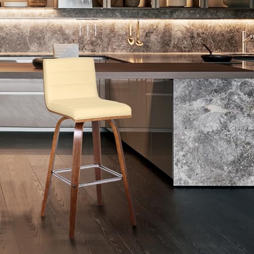 ARMEN LIVING VIENNA ROTATING BAR STOOL, CREAM FAUX LEATHER/WALNUT WOOD, 66 CM - Like New