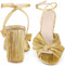 GENERIC WOMEN'S BOW KNOT ANKLE STRAP OPEN TOE HIGH BLOCK SANDALS - 11.5 - GOLD - Like New