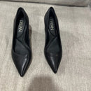 DELTAN REMI LEATHER BLOCK HEELS - SIZE: WOMEN 7 - BLACK - Like New