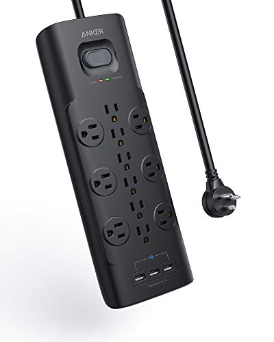 ANKER POWER STRIP SURGE PROTECTOR 12 OUTLETS & 3 USB-A A2762 - BLACK - Like New