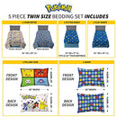 Franco Kids Comforter and Sheet Set with Sham, 5 Piece Twin Size, Pokemon - Brand New
