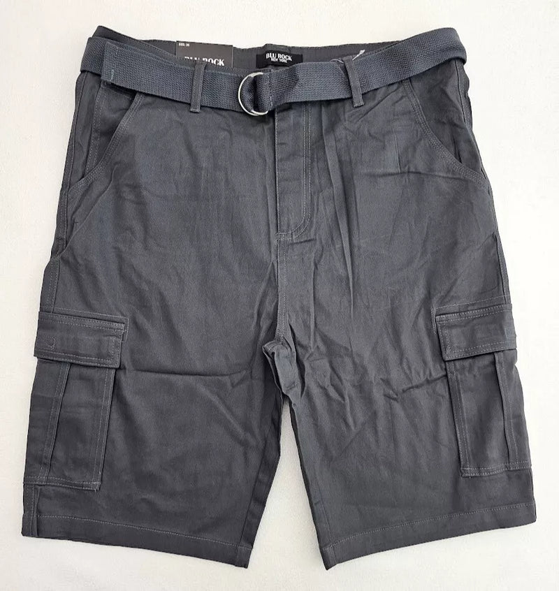 BLU ROCK NEW YORK 10" INSEAM CARGO POCKET W/BELT INCLUDED SHORTS MEN 36 - GRAY - Brand New