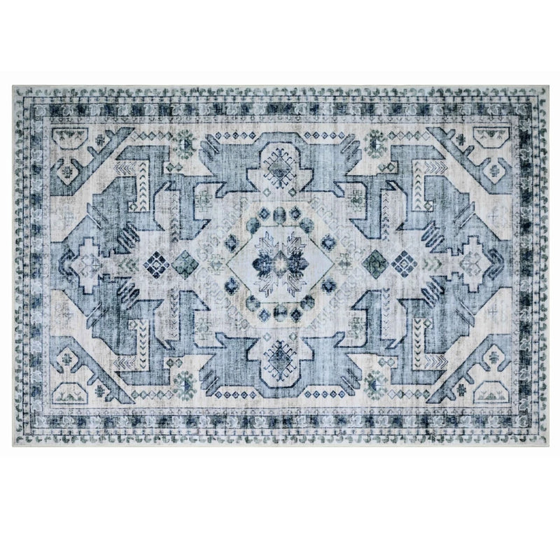 BIBB HOME WASHABLE FLANNEL PRINTED AREA RUG LATEX BACK 4X6FT - VINTAGE AZURE - Like New