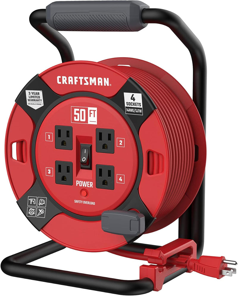 CRAFTSMAN Retractable Extension Cord Reel 50 Ft. 4 Outlets CMXCRPA1450 - RED - Like New