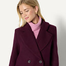 AMAZON ESSENTIALS WOMEN'S RELAXED-FIT DOUBLE-BREASTED WOOL-BLEND COAT, BURGUNDY - Like New