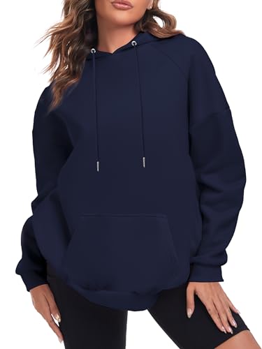 FKEEP OVERSIZE HOODIES WOMEN FLEECE CREWNECK, NAVY BLUE, SIZE: WOMEN S - Brand New