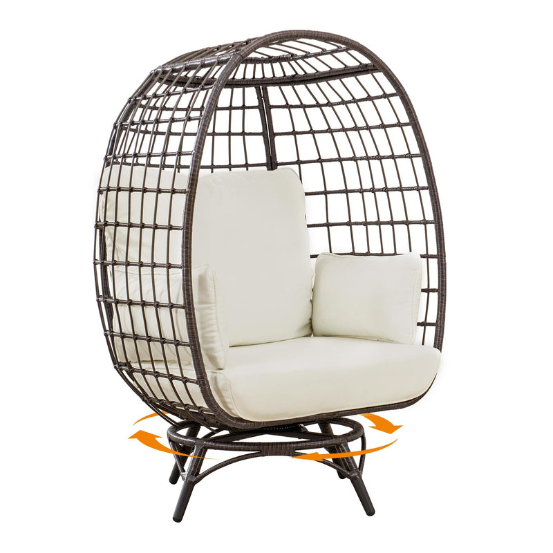 SUNJOY CUDDLE WICKER SWIVEL LOUNGE OVERSIZED EGG CHAIR 4 CUSHIONS - BROWN - Like New