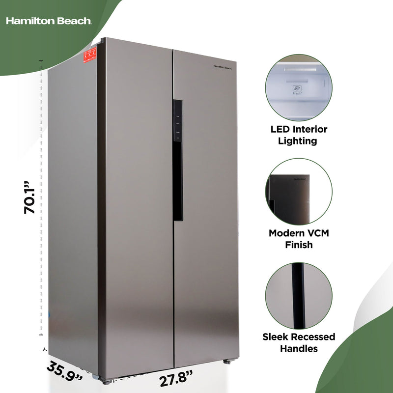 HAMILTON BEACH 15.6 CU. FT. SIDE BY SIDE STAINLESS REFRIGERATOR FREESTANDING - Brand New
