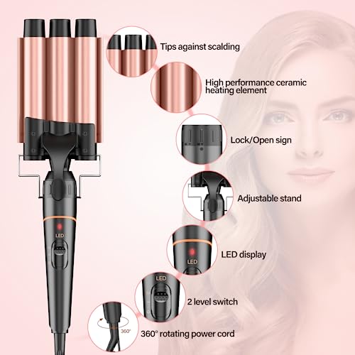 BESTOPE PRO WAVER CURLING IRON - 3 BARREL HAIR CRIMPER, 5 IN 1 CURLING WAND SET - Like New