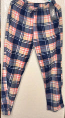 YUNA PAJAMA PANTS WOMENS MULTI PLAID SUPER SOFT ELASTIC WAIST L/XL - BLUE/BROWN - Brand New