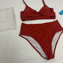 CUPSHE WOMEN'S BIKINIS-AND-TANKINI-SETS - SIZE: M - BROWN/ORANGE - Brand New
