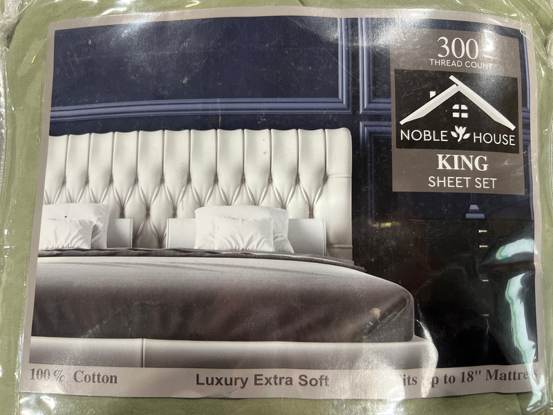 NOBLE HOUSE KING 300 THREAD COUNT SHEET SET - GREEN - Like New