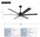 FINXIN 62 IN LED INDOOR/OUTDOOR BLACK WINDMILL CEILING FAN WITH DC MOTOR - BLACK - Like New