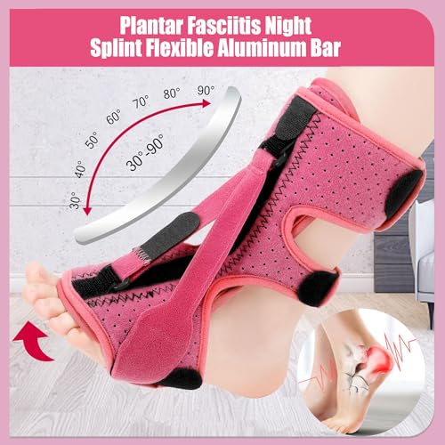 ANSUSIC PLANTAR FASCIITIS NIGHT SPLINT-UPGRADE 3 ADJUSTABLE 2PC - PINK - Brand New