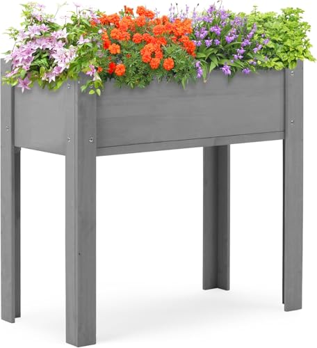 YLIEHS 31X16 INCH RAISED GARDEN BED WITH LEGS SOLID WOOD ELEVATED - GRAY - Like New