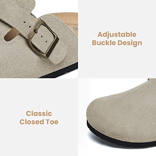 Xiakolaka Women's Suede Clogs Adjustable Buckle Slip on Footbed Clog Beige 7 - Like New