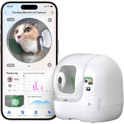 PETKIT PUROBOT MAX PRO CAT'S FACIAL RECOGNITION AI-CAMERA CAT LITTER BOX - WHITE - Like New