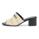 KL154474 KARL LAGERFELD WOMEN'S HARFORD HEELED SANDAL MULE, SIZE 10, NAT/BLK - Like New