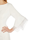Adrianna Papell Womens Knit Crepe Tiered Sleeve Dress, Ivory, 4 - Brand New