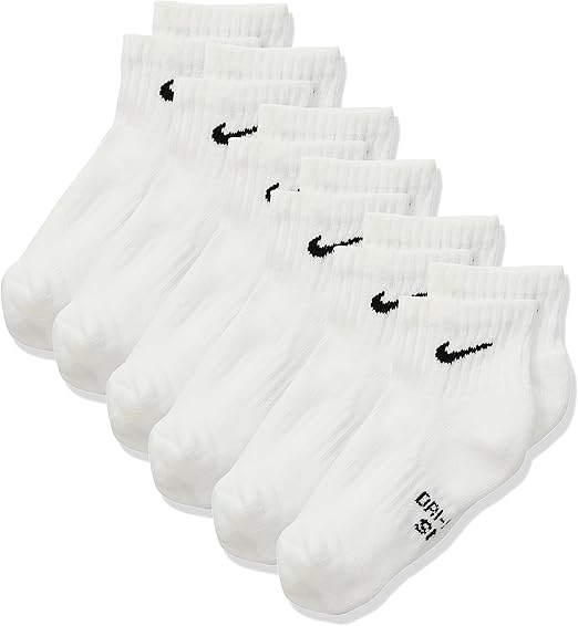 NIKE KIDS' EVERYDAY CUSHIONED ANKLE SOCKS (6 PAIRS) - YOUTH XS - WHITE/BLACK - Brand New