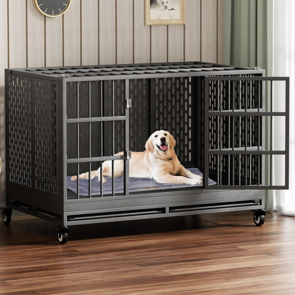 RERORD 48 Inch Heavy Duty Dog Crate with Wheels GL-PD-001-BLACK-48IN - Black - Like New