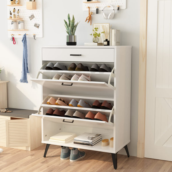 AWQM SHOE CABINET MODERN FREE STANDING HALLWAY - WHITE - Scratch & Dent