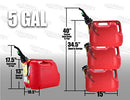 Fuelworx 5 Gallon Gas Cans, CARB Compliant, Stackable, Red, 3-Pack - Brand New