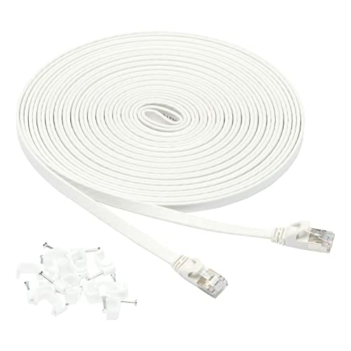 AMAZON BASICS RJ45 ETHERNET PATCH CABLE, FLAT, SNAGLESS, 30 FOOT - WHITE - Brand New