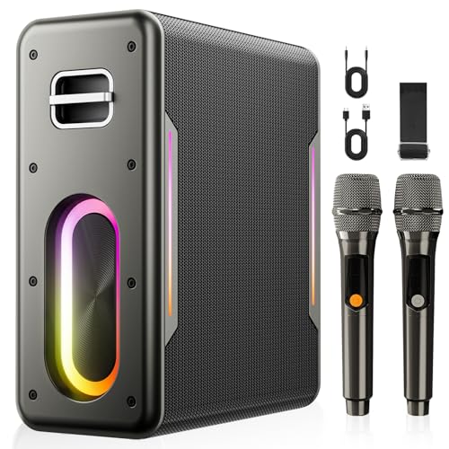 MYSCENETANG KARAOKE MACHINE WITH 2 WIRELESS MICROPHONES PORTABLE BLUETOOTH BLACK - Like New