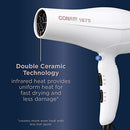 Conair Double Ceramic 1875W Hair Dryer 3 Heat/ 2 Speed Blow Dryer - White - Like New