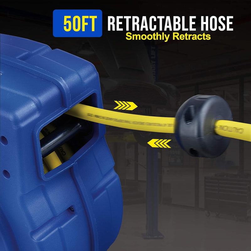 Goodyear Air Hose Reel Retractable 3/8" x 50' Polymer Hose 300PSI - BLUE/YELLOW Like New