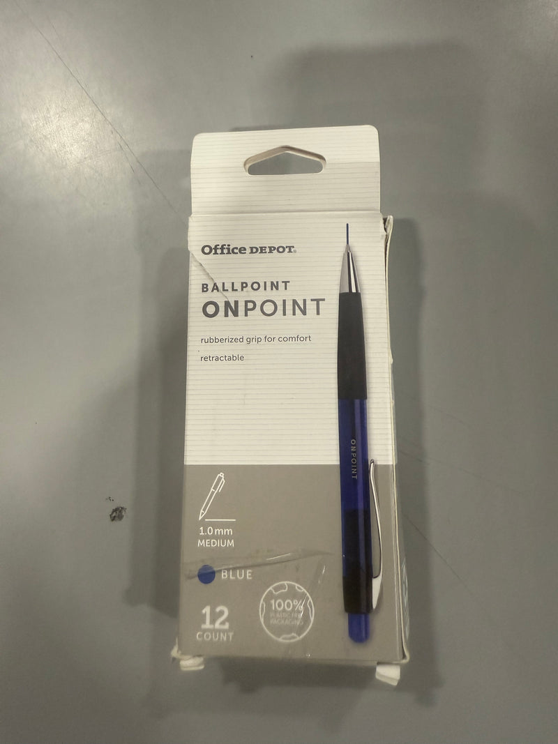 OFFICE DEPOT BALLPOINT ONPOINT, WRITES SMOOTH BLUE INK 12 COUNT - BLUE - Brand New