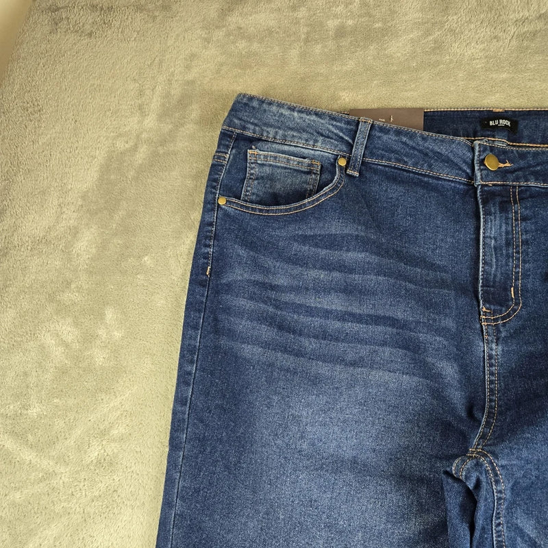 BLU ROCK JEANS MENS DENIM FLEX 4 WAY STRETCH STRAIGHT SLIM FIT, SIZE 42X31- BLUE - Brand New